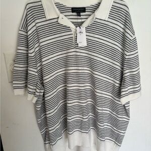 Banana Republic Classic Knit Striped Polo Shirt White Charcoal XXL NWT
